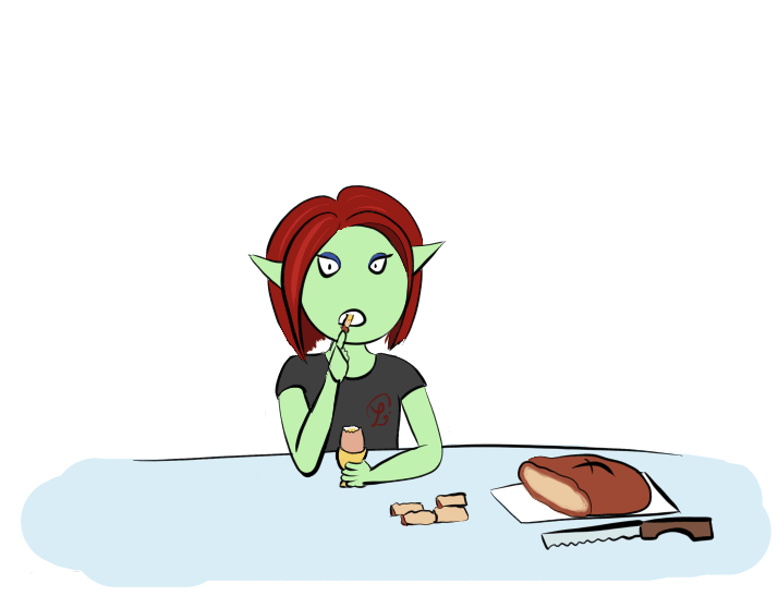 Petit Lutin seems shocked, and keeps her mouth open.
